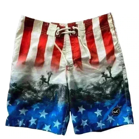 Hollister American Flag Stars and Stripes Beach Swim Trunks. Men's Size 30 - Picture 1 of 11